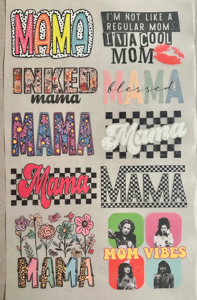 Pre-Made Mama Gang Sheet 22X36 With 10 Designs Adult Sizes Dtf Clear Film Heat Transfer Ready To