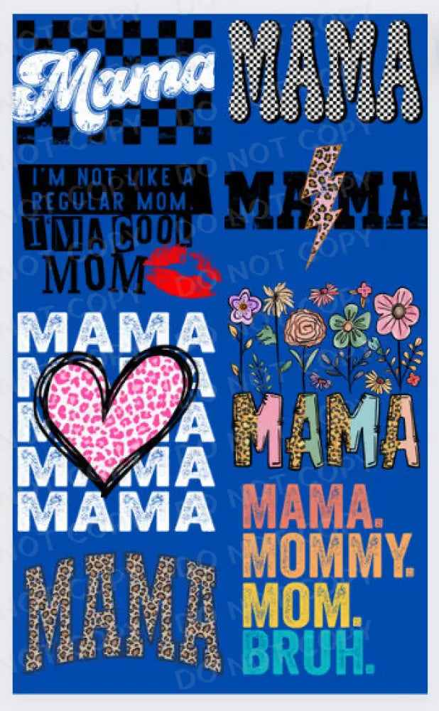 Pre-Made Mama Gang Sheet 22X60 With 8 Designs Adult Sizes Bundle Dtf Clear Film Heat Transfer Ready