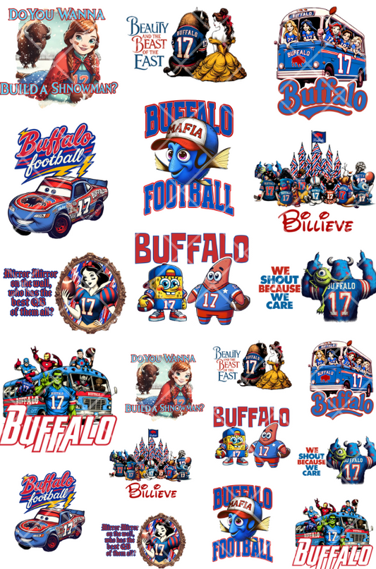 Pre-Made Kids Buffalo DTF Gang Sheet 22x36 with 10 youth and 10 infant sizes designs