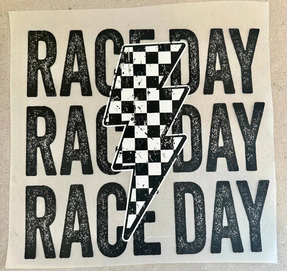 Race Day Lightening Bolt Checkered Flag Dtf Transfers Clear Film Prints Ready To Press Heat