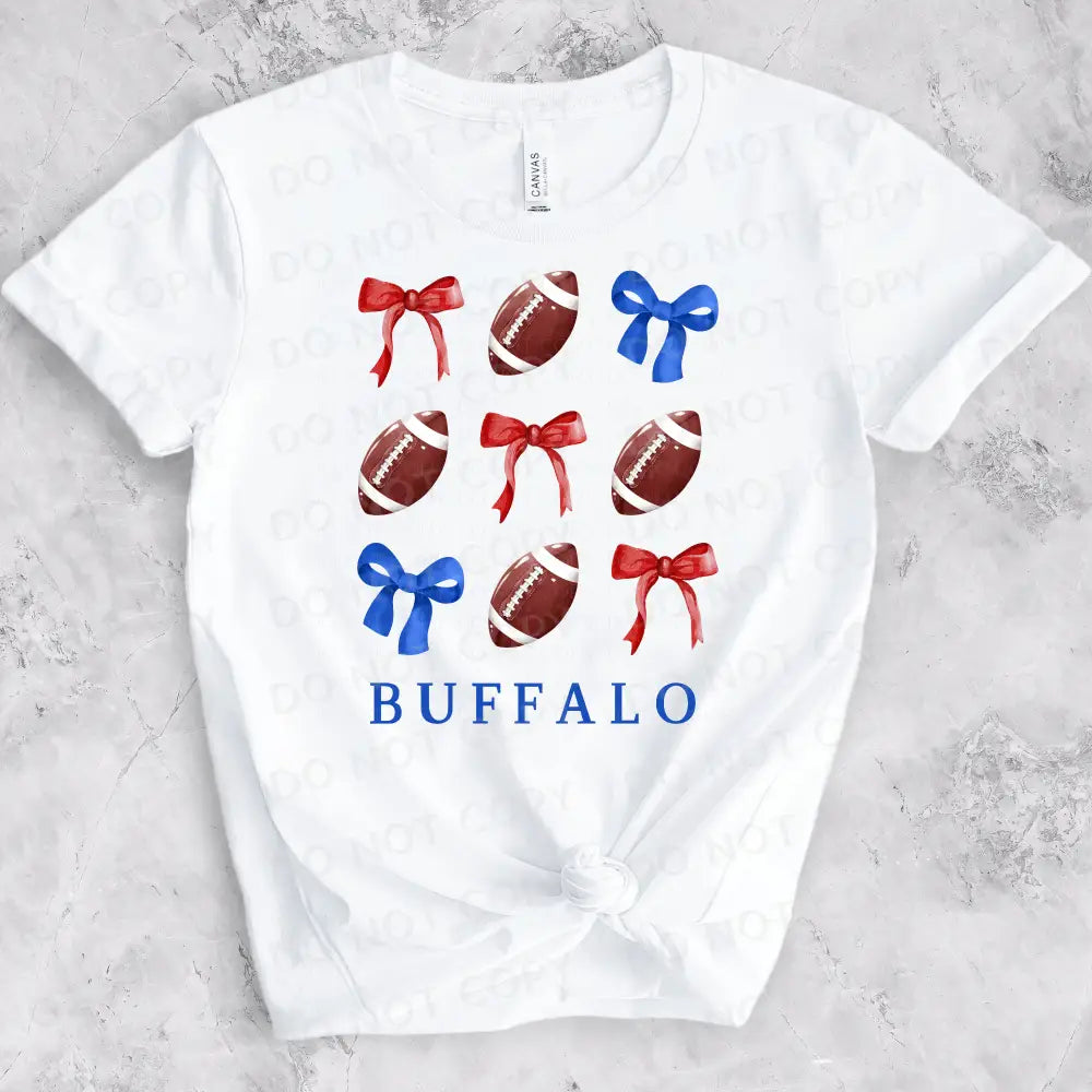 Red Blue Coquette Bow Football Grid Buffalo Dtf Transfer