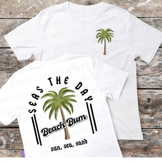 Set Of Two Seas The Day Beach Bum Palm Tree Front And Back Transfers Direct To Film Clear Print