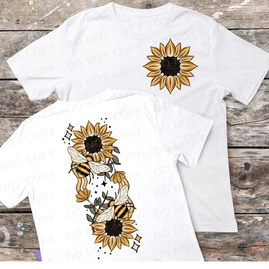 Set Of Two Sunflower Bee Front And Back Transfers Direct To Film Clear Print Ready Press Heat