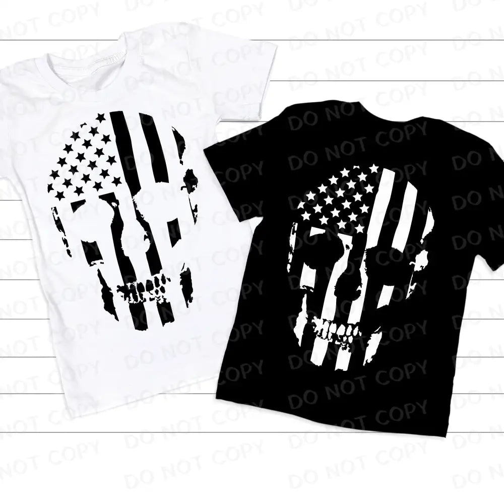 Skull American Flag Black Or White Dtf Transfers Ready To Press Direct Film Print