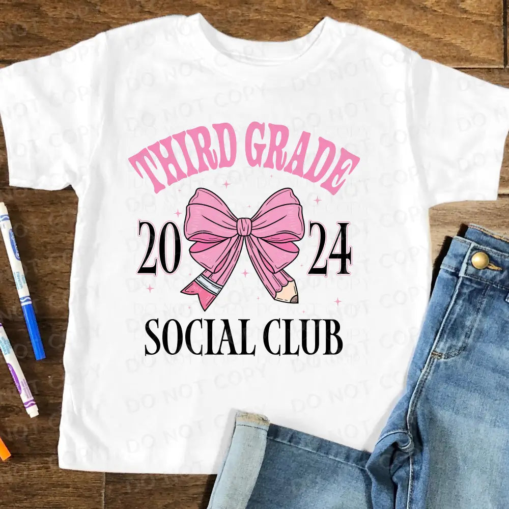 Social Club Pink Bow Pre-K Kindergarten 1St 2Nd 3Rd 4Th Grade Back To School Dtf Transfer