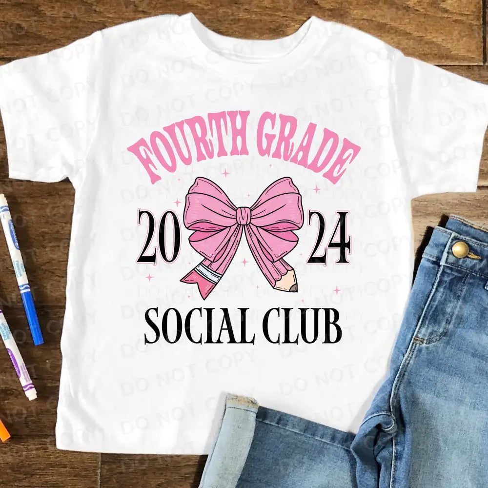 Social Club Pink Bow Pre-K Kindergarten 1St 2Nd 3Rd 4Th Grade Back To School Dtf Transfer