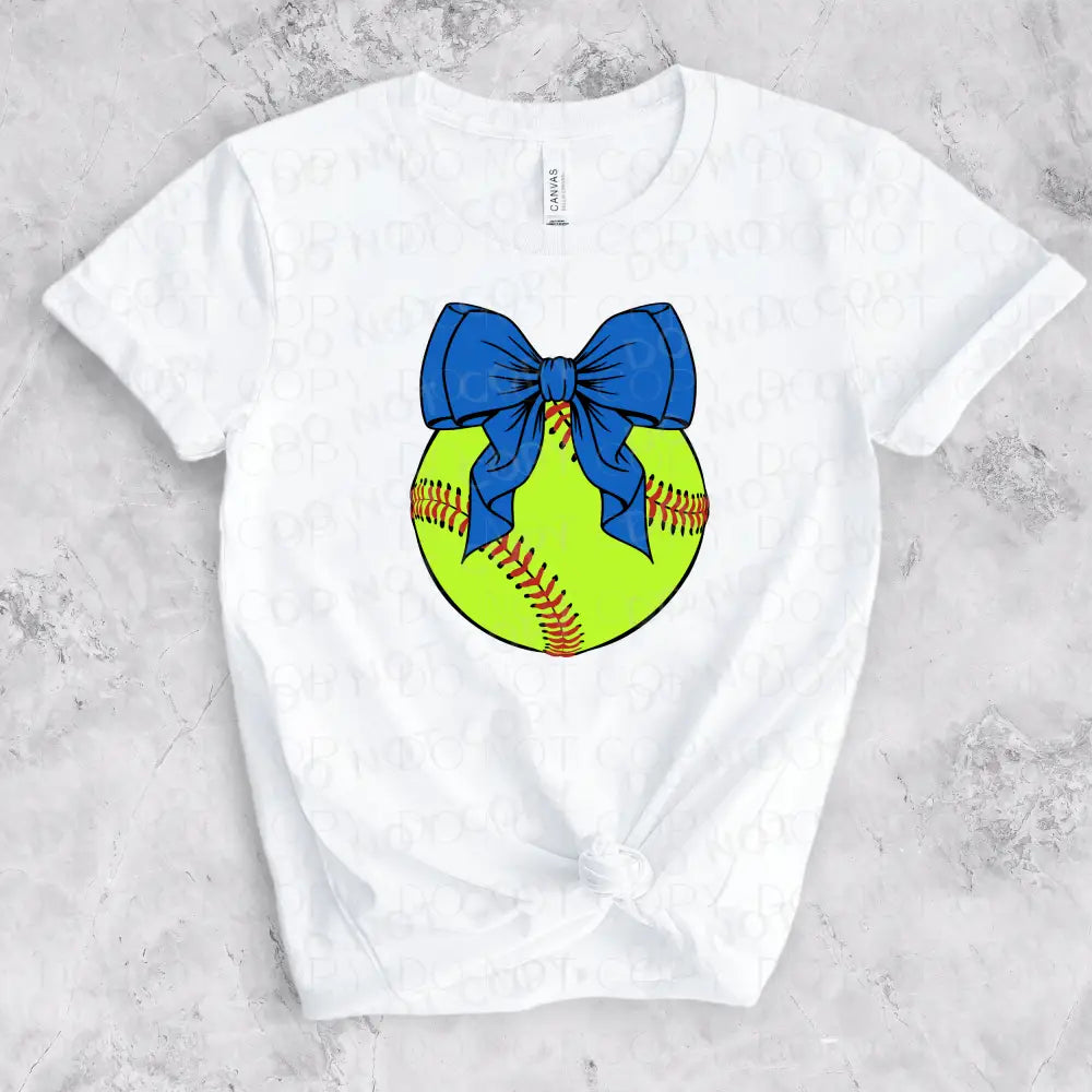 Softball Bow Blue Dtf Transfer