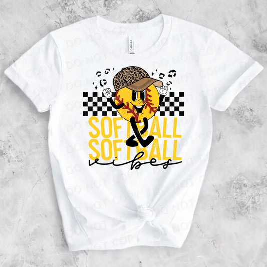 Softball Vibes Cute Yellow Dtf Transfers Clear Film Prints Ready To Press Heat Transfer Direct