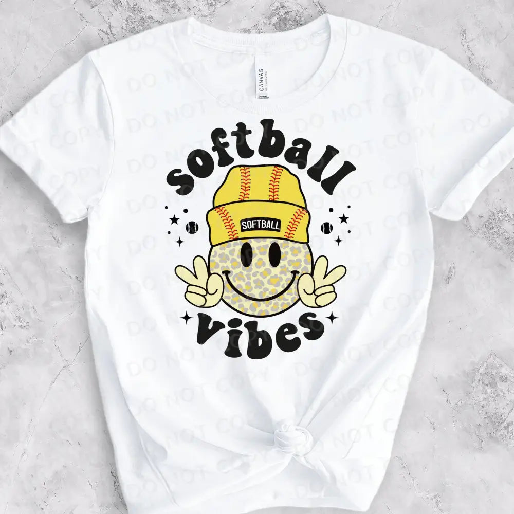 Softball Vibes Smile Peace Sign Yellow Dtf Transfers Clear Film Prints Ready To Press Heat Transfer