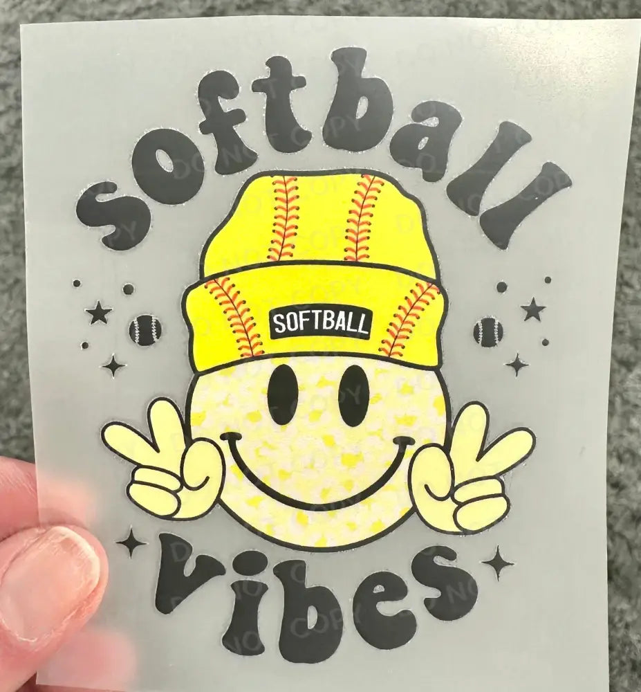 Softball Vibes Smile Peace Sign Yellow Dtf Transfers Clear Film Prints Ready To Press Heat Transfer