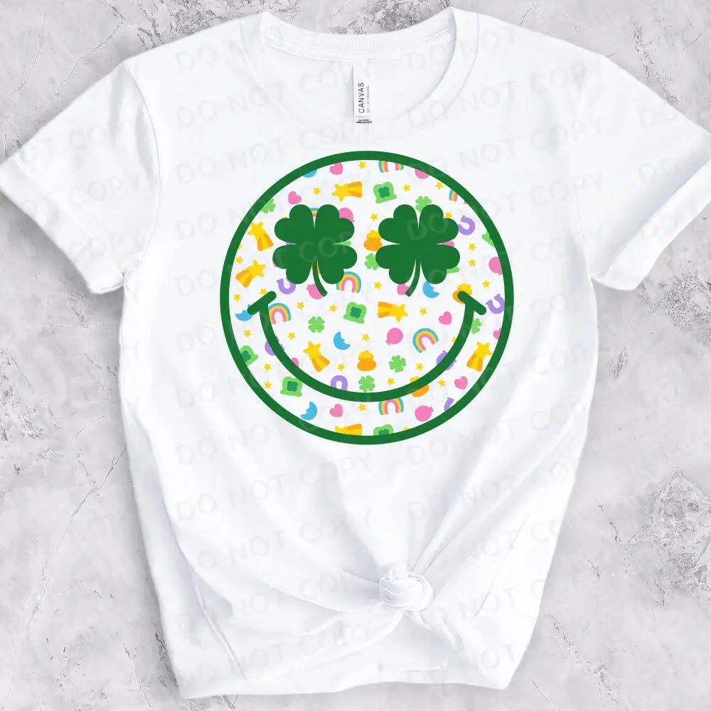 St Patrick’s Day Clover Lucky Smile Charm Dtf Transfers Clear Film Full Color Ready To Press Heat