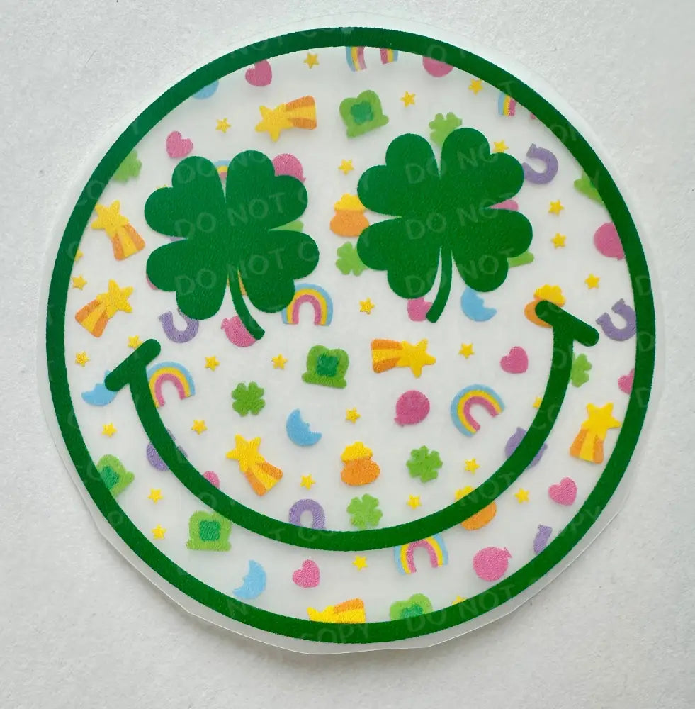 St Patrick’s Day Clover Lucky Smile Charm Dtf Transfers Clear Film Full Color Ready To Press Heat