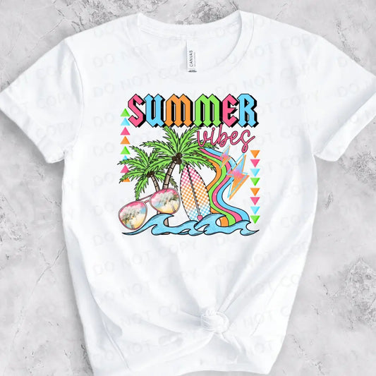 Summer Vibes Dtf Transfers Clear Film Ready To Press Heat Transfer Direct Print Palm Tree Bright