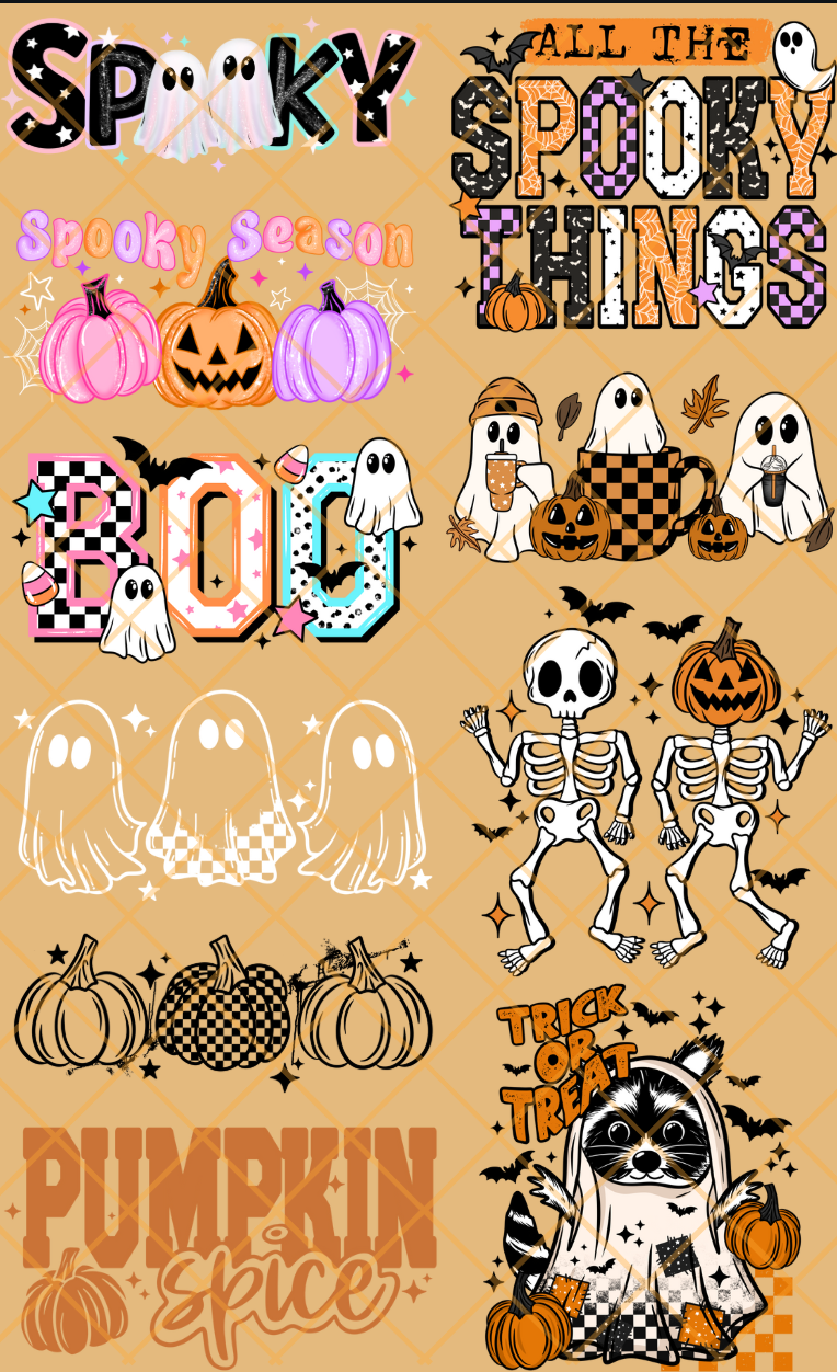 Pre-Made Halloween DTF Gang Sheet 22x36 with 10 adult size images