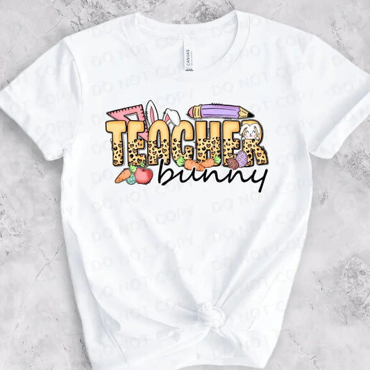 Teacher Bunny Easter Dtf Transfers Clear Film Full Color Ready To Press Heat Transfer Direct Print