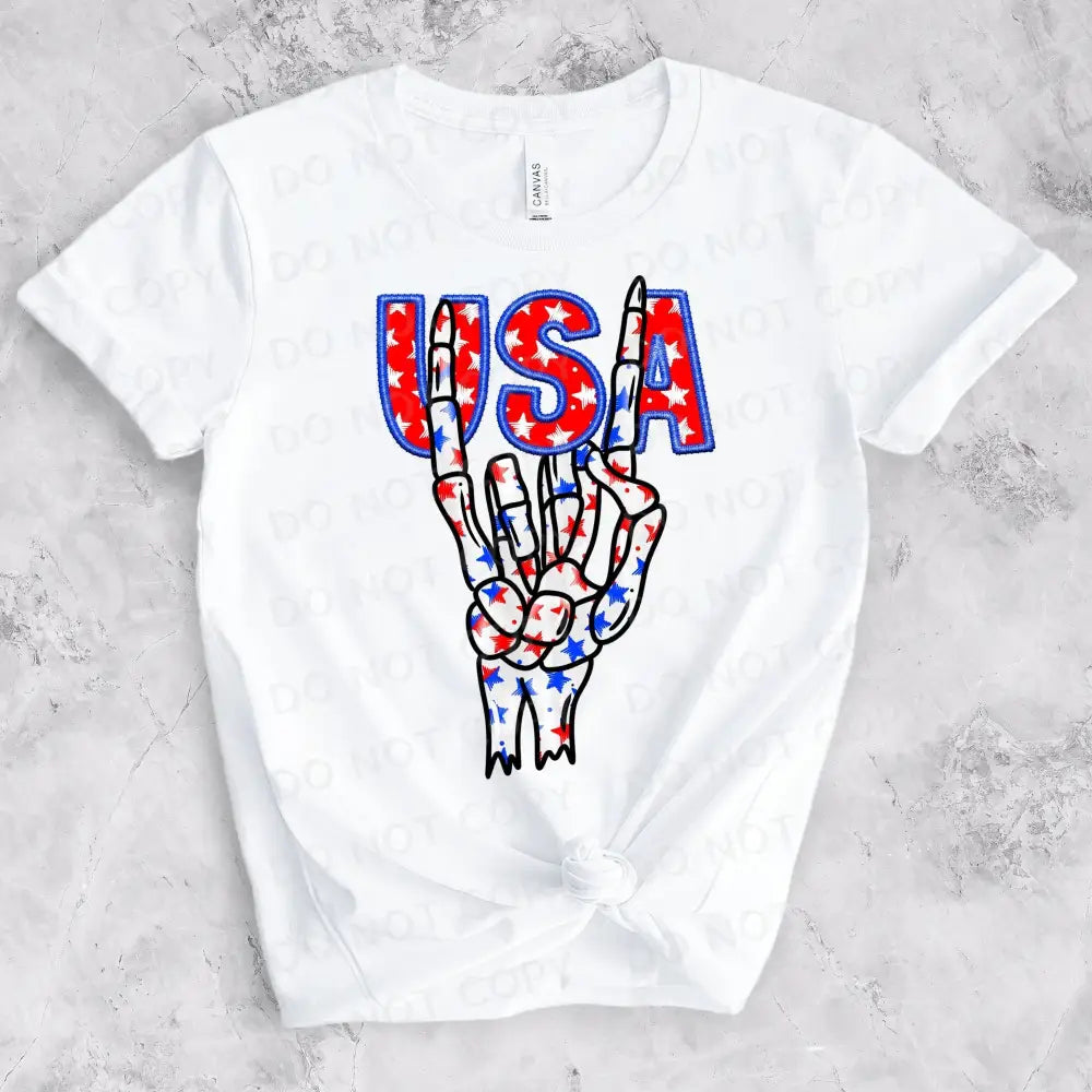 Usa Skelly Hand Dtf Transfers Clear Film Prints Ready To Press Heat Transfer Direct Patriotic Red