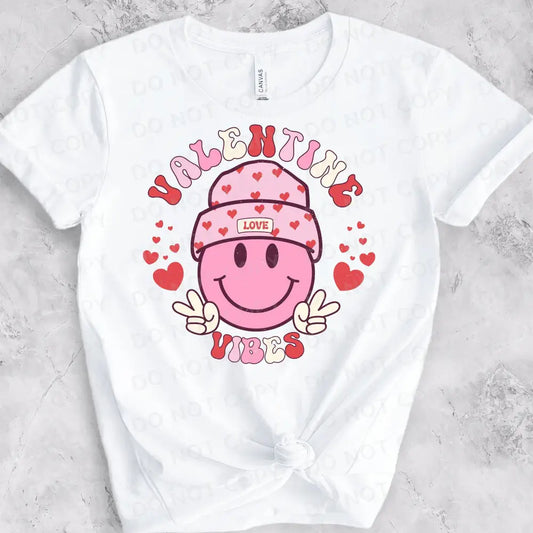 Valentine Vibes Smiley Face Hat Peace Dtf Transfers Clear Film Print Ready To Press Heat Transfer