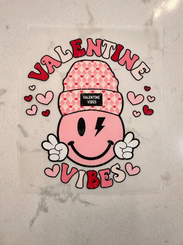 Valentine Vibes Smiley Wink Peace Clear Film Print Dtf Transfers Ready To Press Heat Transfer