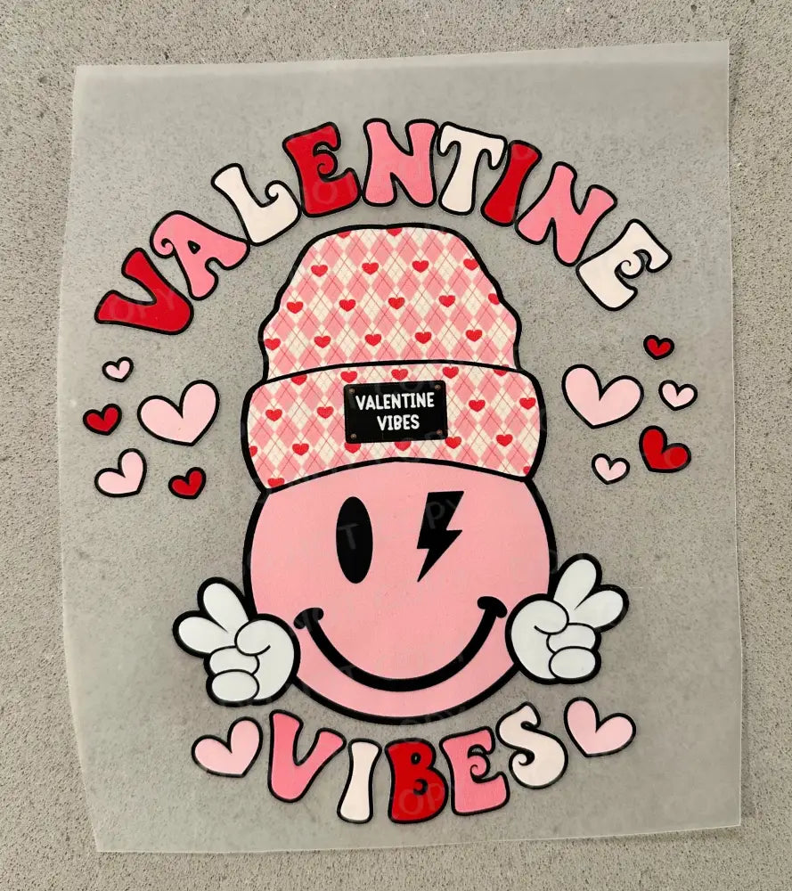 Valentine Vibes Smiley Wink Peace Clear Film Print Dtf Transfers Ready To Press Heat Transfer