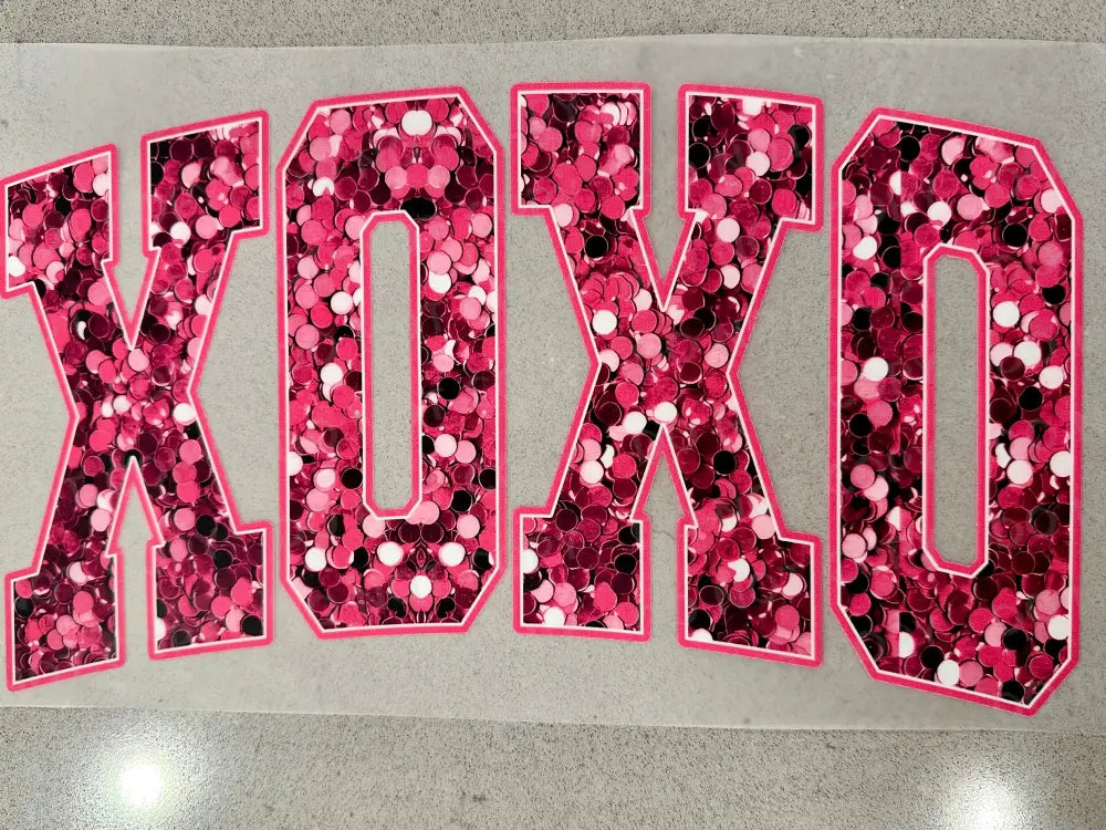 Xoxo Pink Sparkle Sequin Glitter Day Dtf Transfers Clear Film Print Ready To Press Heat Transfer