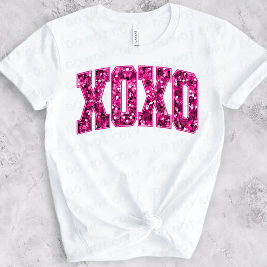 Xoxo Pink Sparkle Sequin Glitter Day Dtf Transfers Clear Film Print Ready To Press Heat Transfer
