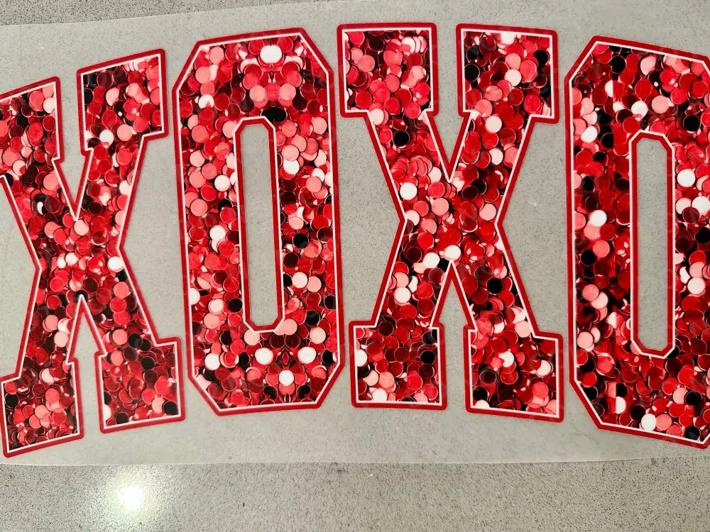 Xoxo Red Sparkle Sequin Glitter Day Dtf Transfers Ready To Press Heat Transfer Direct Film Print.