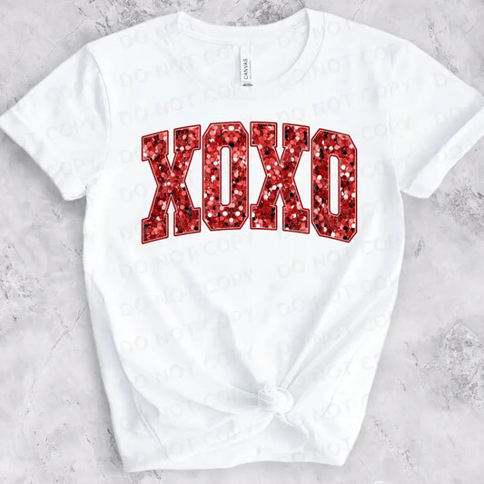 Xoxo Red Sparkle Sequin Glitter Day Dtf Transfers Ready To Press Heat Transfer Direct Film Print.